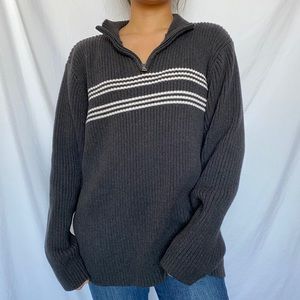 [SOLD] Gray Ribbed Knit Stripe Quarter Zip Sweater